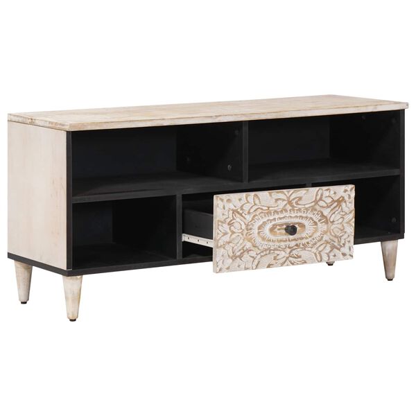 vidaXL Mobile TV Bianco 100 x 33,5 x 46 cm Legno di mango massello