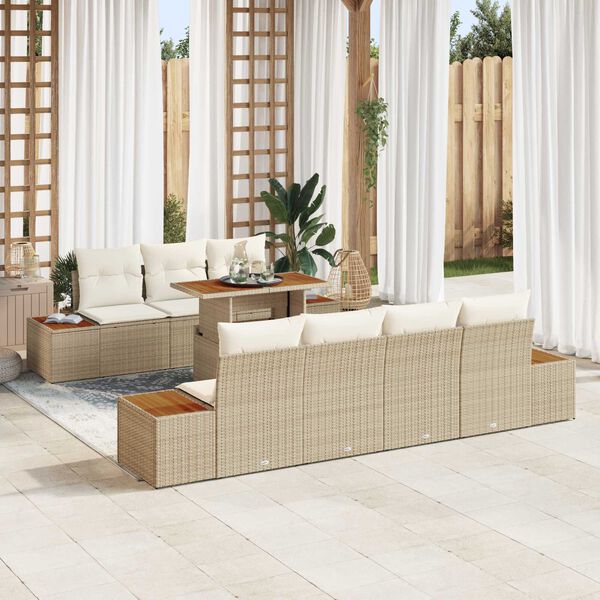 vidaXL Set Divano da Giardino 8 pcs Beige Poly Rattan