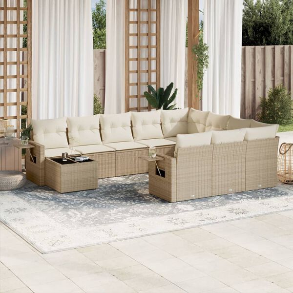 vidaXL Set Divani da Giardino 11 pz con Cuscini Beige in Polyrattan