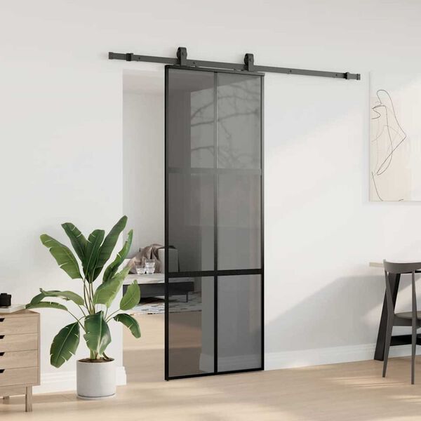 vidaXL Porta Scorrevole Set Ferramenta Nera 76x205 cm Vetro Temperato