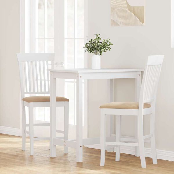 vidaXL Sgabelli da Bar con Cuscini 2 pz Bianco Legno Massello di Hevea