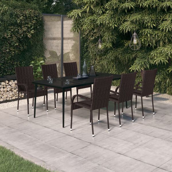 vidaXL Set da Pranzo per Giardino 7 pz con Cuscini Marrone e Nero