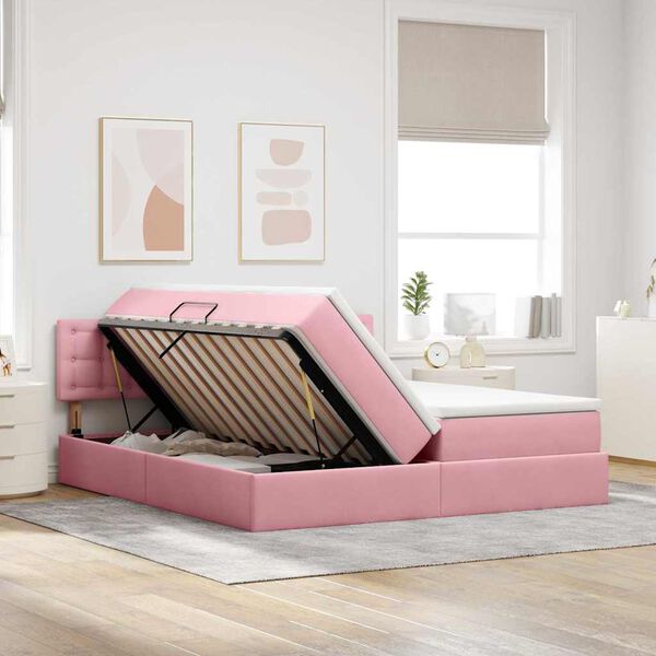 vidaXL Letto con Contenitore con materasso Rosa 90 x 200 cm