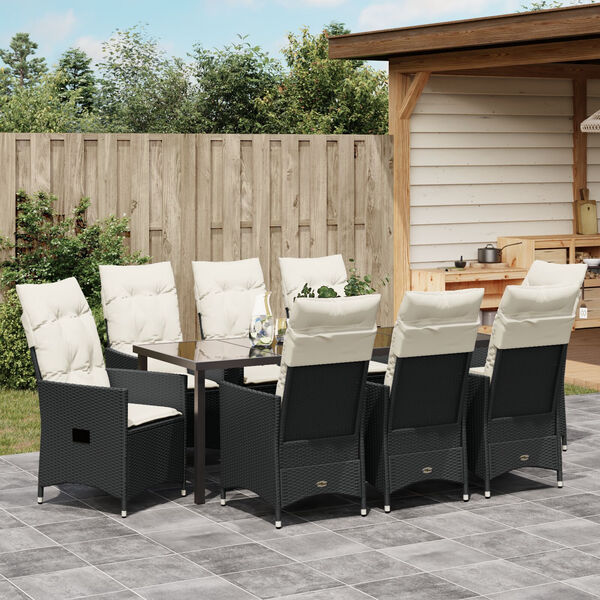 vidaXL Set da Pranzo per Giardino con cuscino 9 pcs Nero polyrattan