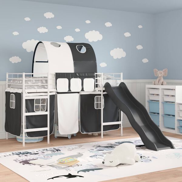 vidaXL Struttura del letto loft per bambini Bianco e Nero Metallo