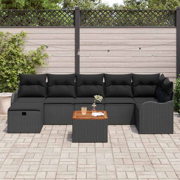 vidaXL Set Divano da Giardino con cuscino 8 pcs Nero Poly Rattan