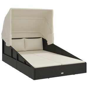vidaXL Lettino con Tettuccio Pieghevole Nero 200x114x128 cm Polyrattan
