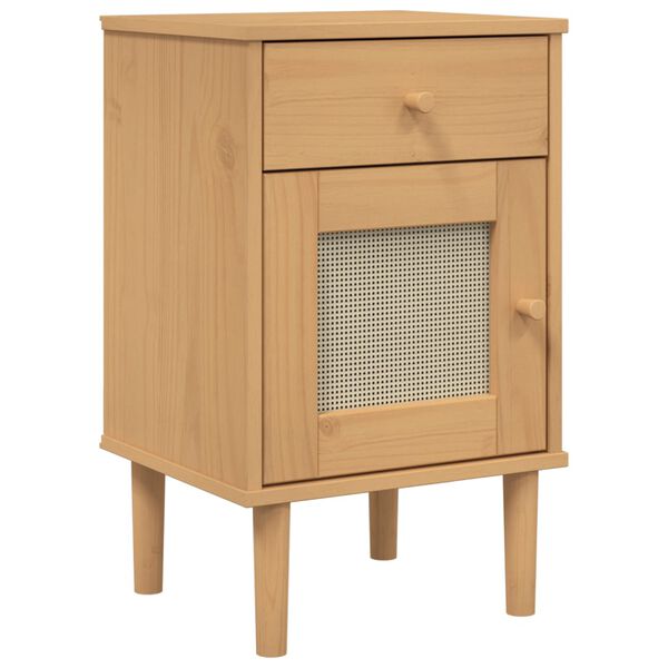 vidaXL Comodino SENJA Aspetto Rattan Marrone 40x35x65 cm in Legno Pino