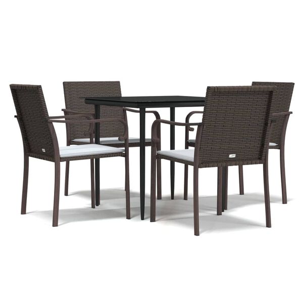 vidaXL Set Pranzo da Giardino 5pz con Cuscini in Polyrattan e Acciaio