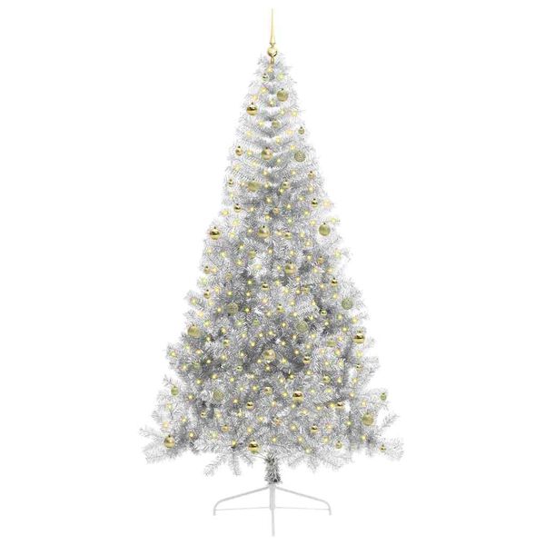 vidaXL Albero di Natale artificiale con luci integrate Argento 240 cm
