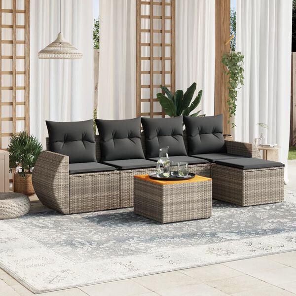 vidaXL Set Divano da Giardino 6 pz con Cuscini Grigio in Polyrattan