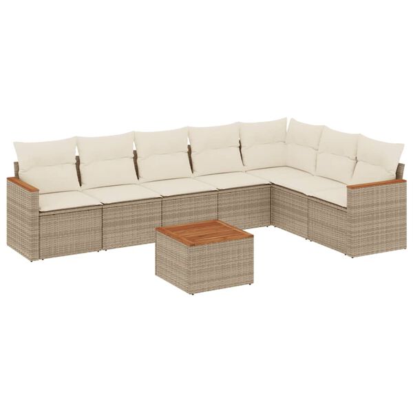 vidaXL Set Divano da Giardino 8 pz con Cuscini Beige in Polyrattan