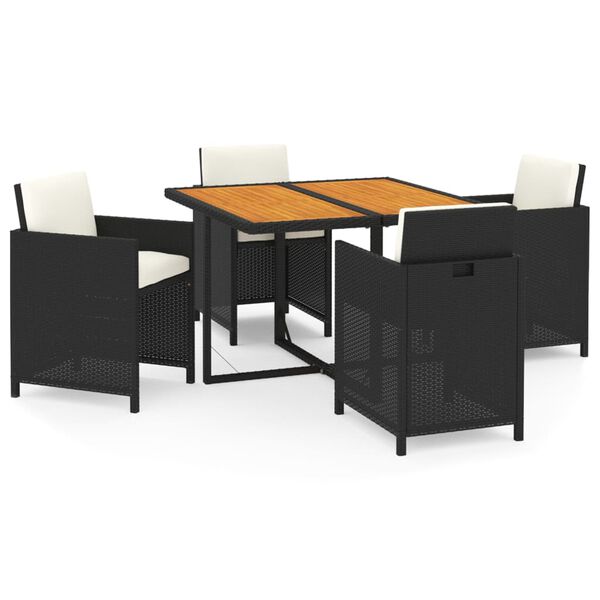 vidaXL Set da Pranzo da Giardino 5 pz con Cuscini in Polyrattan Nero