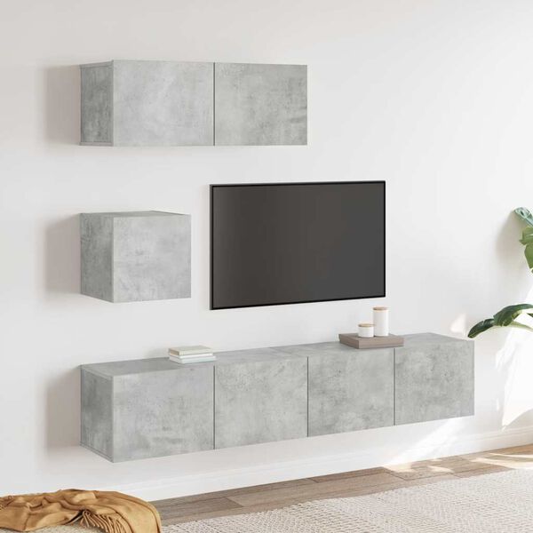 vidaXL Set di Mobili Porta TV 4 pz Grigio Cemento in Legno Multistrato