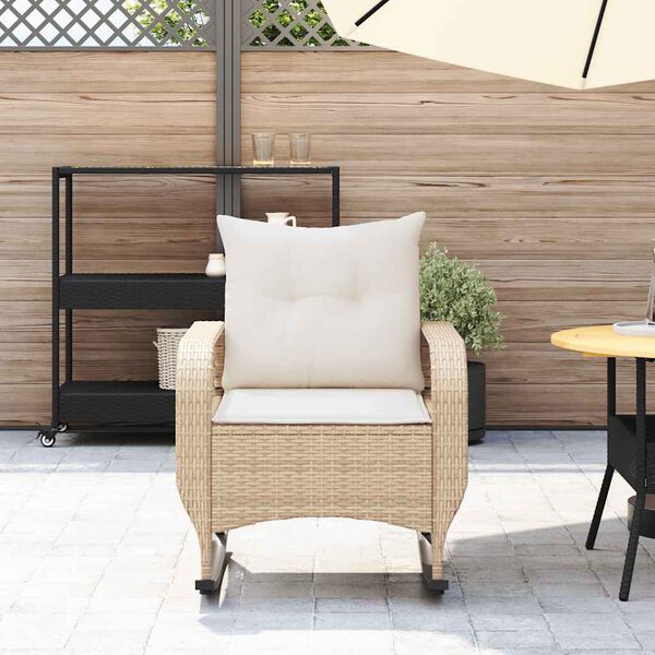 vidaXL Sedia a Dondolo da Giardino con Cuscini in Polyrattan Beige