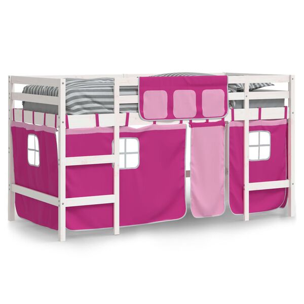 vidaXL Letto a Soppalco con Tende Bambini Rosa 80x200 cm Massello Pino