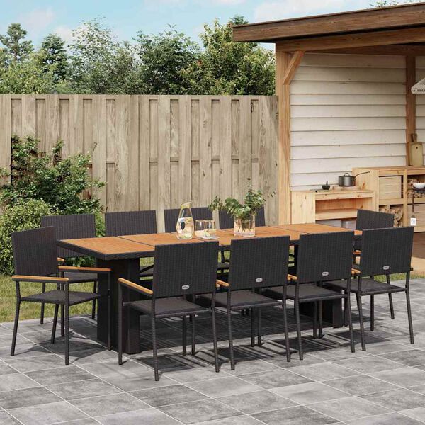 vidaXL Set da Pranzo per Giardino 11 pcs Nero polyrattan