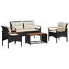 vidaXL Set Divani da Giardino 4 pz con Cuscini Nero in Polyrattan