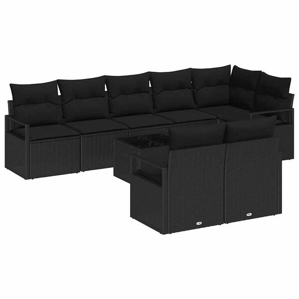 vidaXL Set Divano da Giardino con cuscino 9 pcs Nero polyrattan