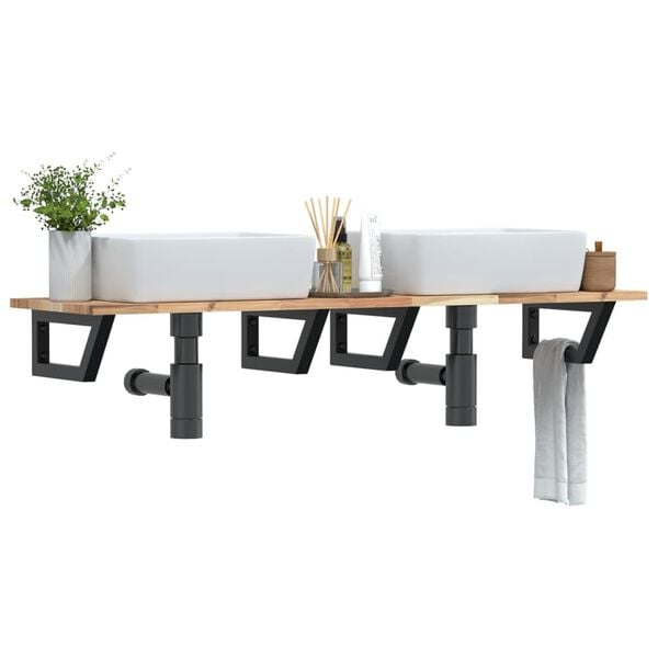 vidaXL Ripiano a Parete per Lavabo in Acciaio e Massello di Acacia