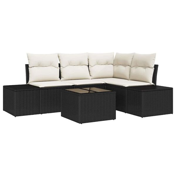 vidaXL Set Divano da Giardino 5 pcs Nero polyrattan