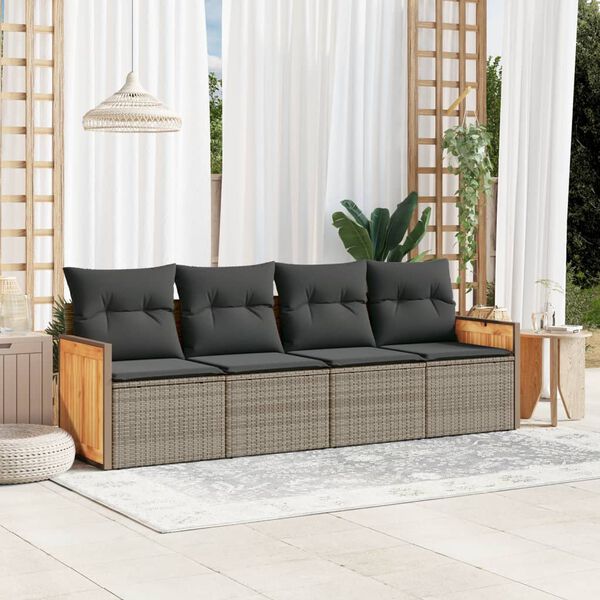 vidaXL Set Divani da Giardino 4 pz con Cuscini in Polyrattan Grigio