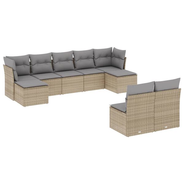 vidaXL Set Divano da Giardino 9 pz con Cuscini Beige in Polyrattan