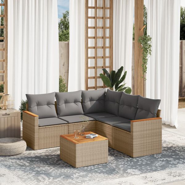 vidaXL Set Divano da Giardino 6 pz con Cuscini Beige in Polyrattan