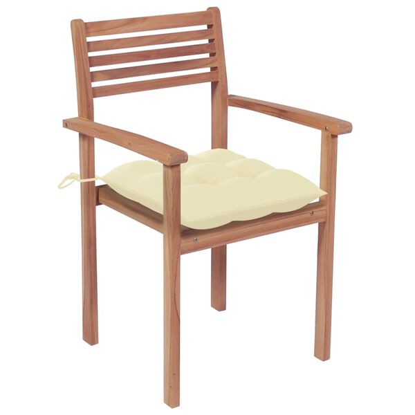 vidaXL Sedie Giardino 4 pz con Cuscini Crema in Massello di Teak