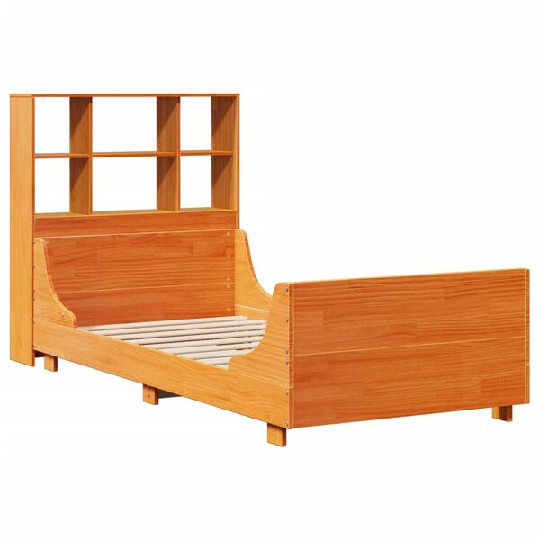 vidaXL Letto Libreria senza Materasso Marrone Cera 100x200 cm Legno