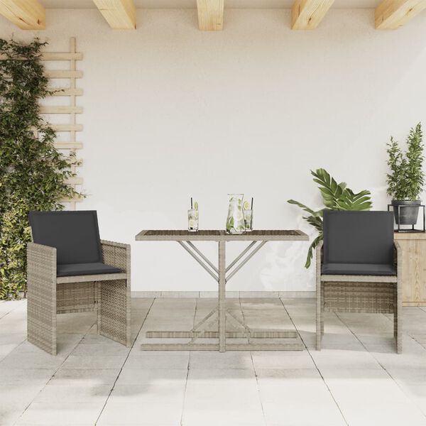 vidaXL Set da Bistr&ograve; 3 pz con Cuscini Grigio Chiaro in Polyrattan