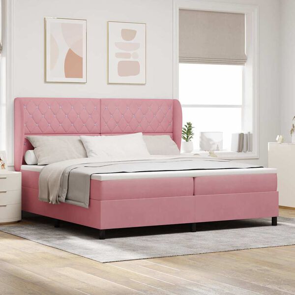 vidaXL Letto a molle con materasso Rosa 200 x 200 cm Poliestere