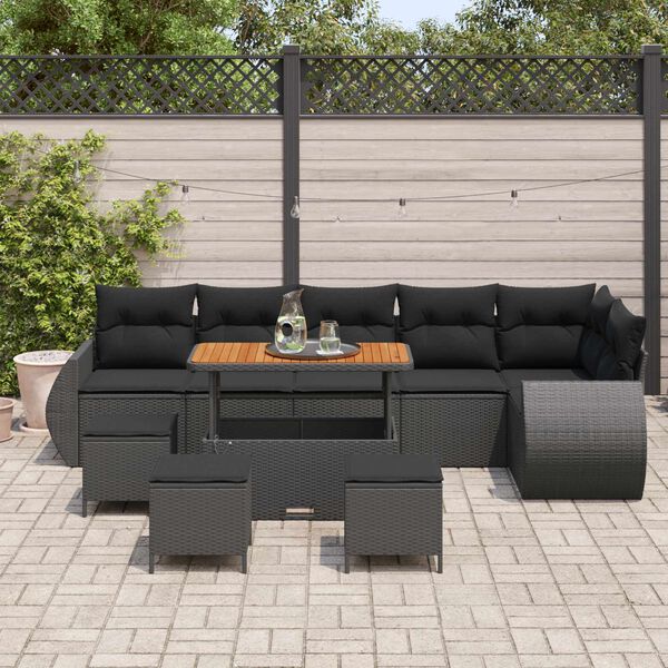 vidaXL Set Divano da Giardino 10 pcs Nero Rattan in Polipropilene