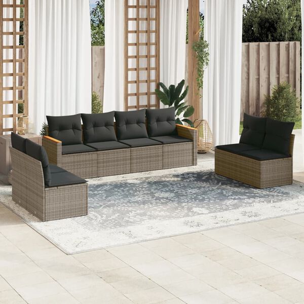 vidaXL Set Divano da Giardino 8 pz con Cuscini Grigio in Polyrattan