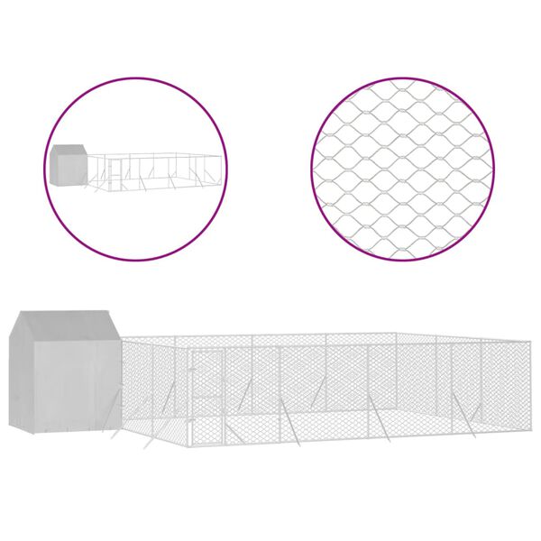 vidaXL Cuccia Cani da Esterno Tetto Argento 10x6x2,5 m Acciaio Zincato