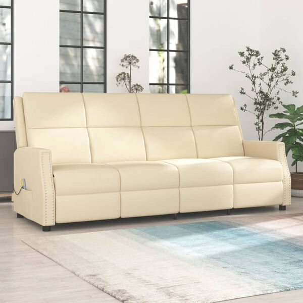 vidaXL Poltrona Massaggiante Reclinabile a 4 Posti Crema Similpelle