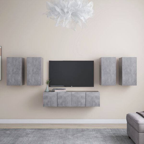 vidaXL Set di Mobili Porta TV 6 pz Grigio Cemento in Legno Multistrato