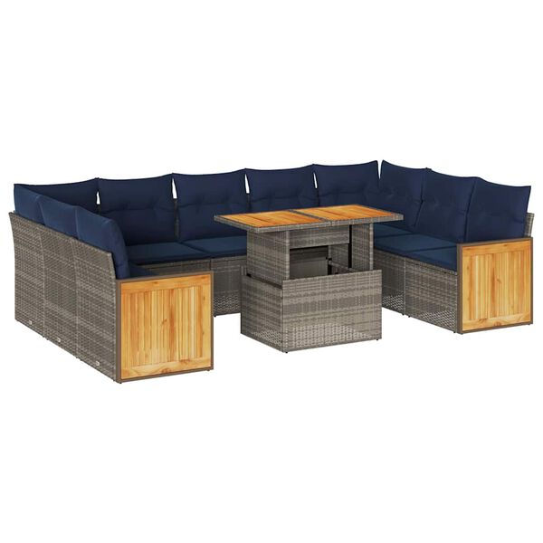 vidaXL Divano Giardino 10 pz con Cuscini Grigio in Polyrattan Acacia