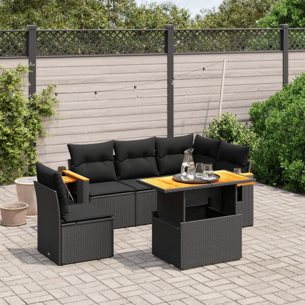 vidaXL Set Divano da Giardino 6 pz con Cuscini Nero in Polyrattan