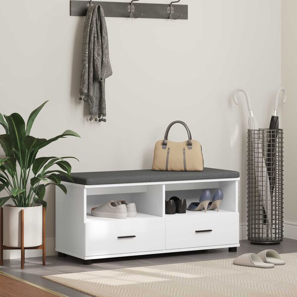 vidaXL Panca per ingresso con cuscino Bianco 100 x 38 x 46 cm