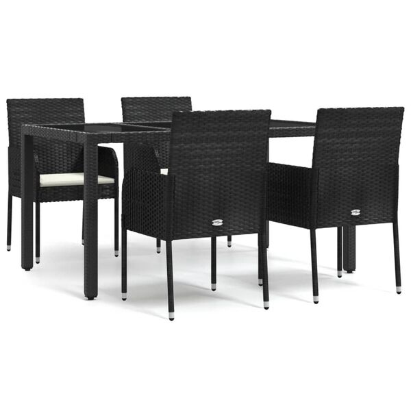 vidaXL Set da Pranzo da Giardino 5 pz Nero con Cuscini in Polyrattan