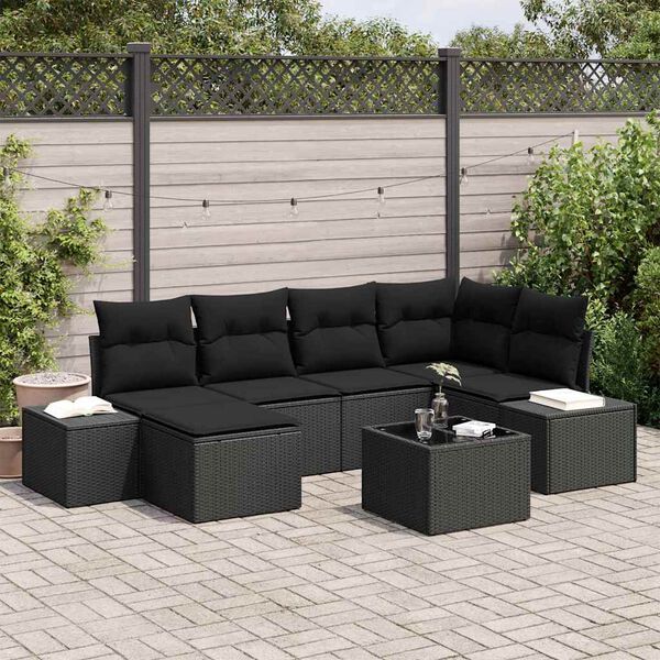 vidaXL Set Divano da Giardino con cuscino 7 pcs Nero polyrattan