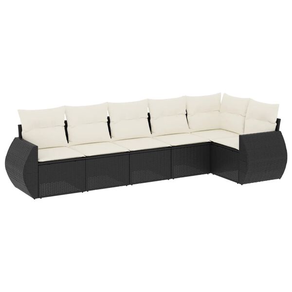 vidaXL Set Divano da Giardino 6 pz con Cuscini Nero in Polyrattan