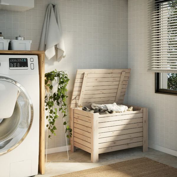 vidaXL Contenitore con Coperchio RANA 80x49x54 cm Legno Massello Pino