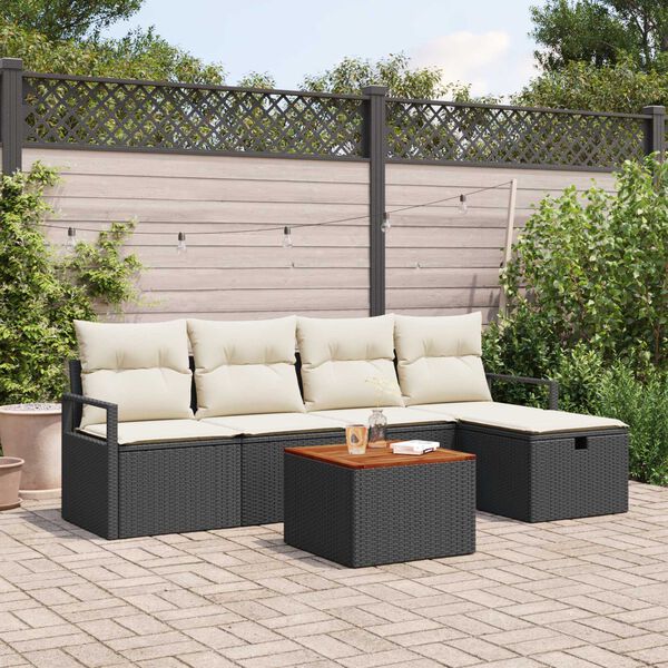 vidaXL Set Divano da Giardino con cuscino 6 pcs Nero Poly Rattan