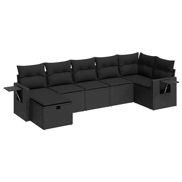 vidaXL Set Divani da Giardino con Cuscini 7pz Nero Polyrattan