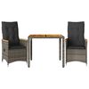 vidaXL Set da Bistr&ograve; 3 pz con Cuscini Grigio in Polyrattan
