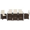 vidaXL Set da Pranzo per Giardino con cuscino 9 pcs Marrone polyrattan