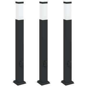 vidaXL Lampioni a palo con presa elettrica 3 pz 80 cm Nero IP44