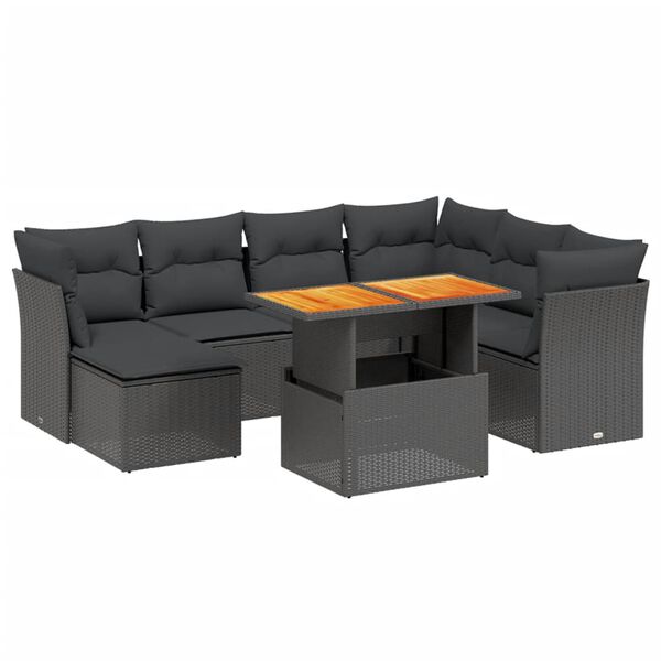 vidaXL Set Divani da Giardino con Cuscini 8 pz Nero in Polyrattan